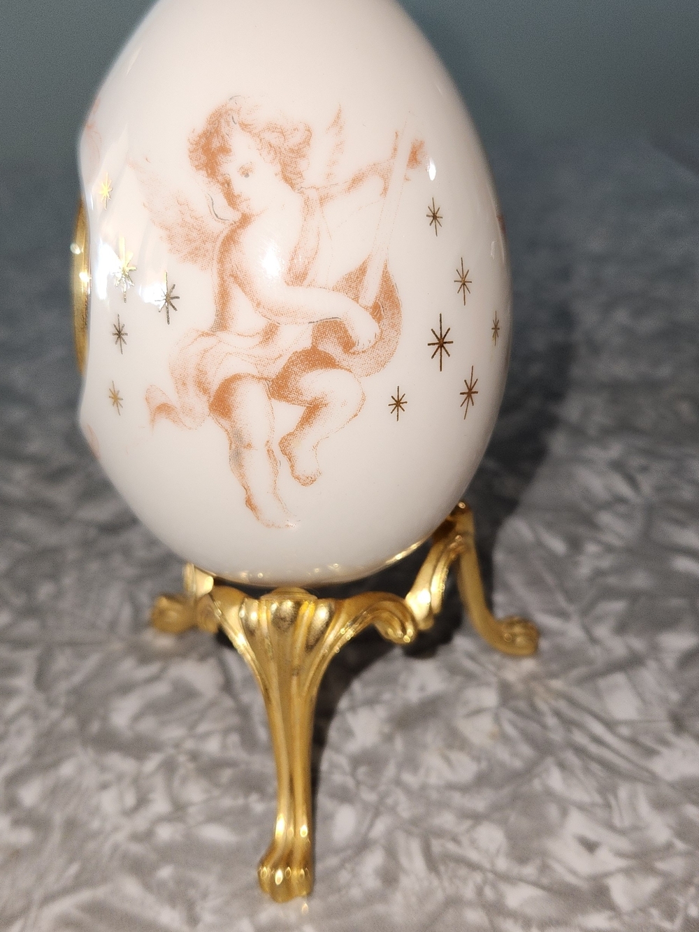 White & Gold Egg Ornament Clock with Gold Stand - Picture 4 of 8